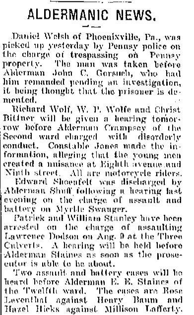 Alderman Hearings Altoona PA August 1918