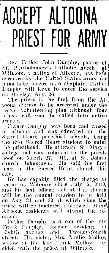 Chaplain John Dunphy WWI