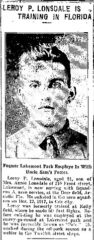 LeRoy P. Lonsdale Altoona PA 1918 WWI