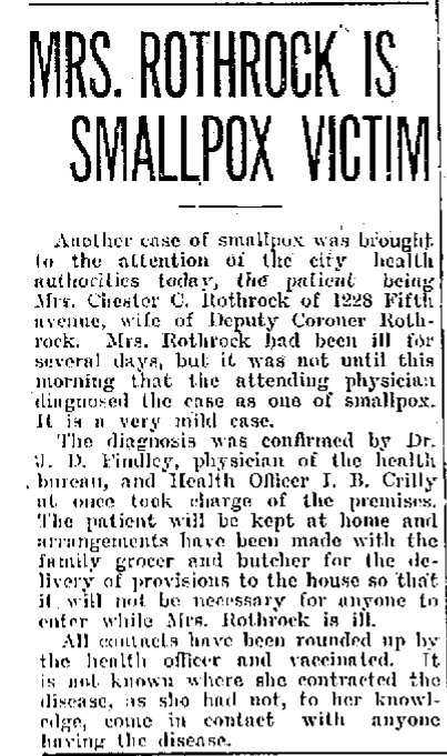 Mrs Chester Rothrock, Altoona PA, Smallpox, 1918