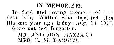 Walter Hazzard Memorial 1918 Altoona PA