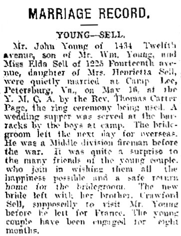 John Young and Elda Sell Married in Petersburg Virginia