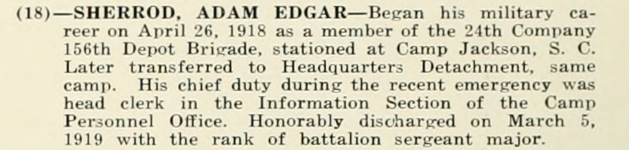 ADAM EDGAR SHERROD WWI Veteran