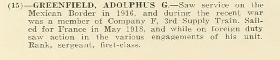 ADOIPHUS G GREENFIELD WWI Veteran