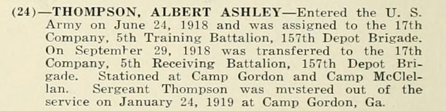 ALBERT ASHLEY THOMPSON WWI Veteran