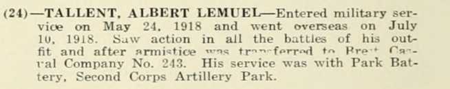 ALBERT LEMUEL TALLENT WWI Veteran