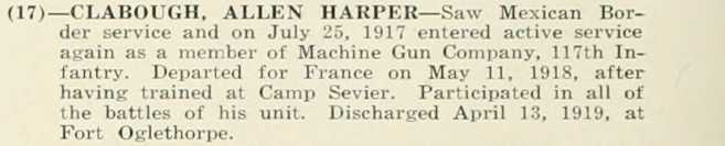 ALLEN HARPER CLABOUGH WWI Veteran
