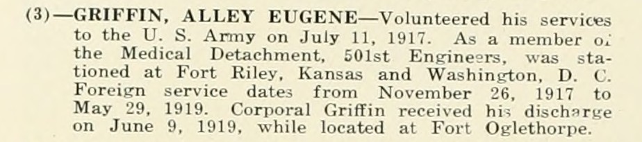 ALLEY EUGENE GRIFFIN WWI Veteran