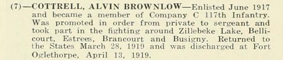 ALVIN BROWNLOW COTTRELL WWI Veteran