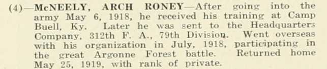 ARCH RONEY McNEELY WWI Veteran