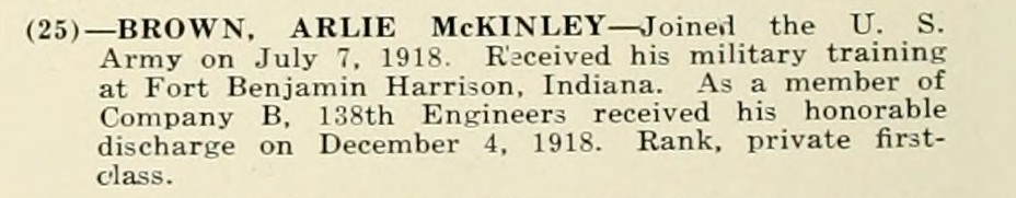 ARLIE McKINLEY BROWN WWI Veteran