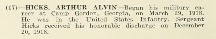 ARTHUR ALVIN HICKS WWI Veteran