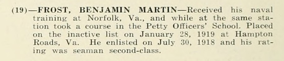 BENJAMIN MARTIN FROST WWI Veteran