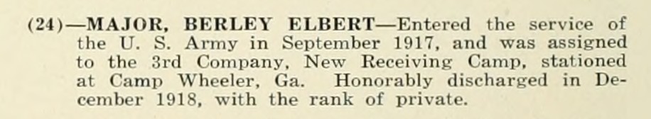 BERLEY ELBERT MAJOR WWI Veteran