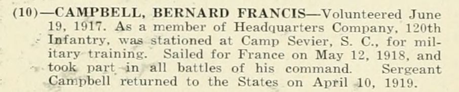 BERNARD FRANCIS CAMPBELL WWI Veteran