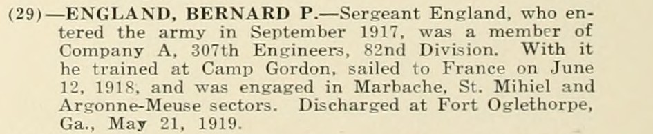 BERNARD P ENGLAND WWI Veteran