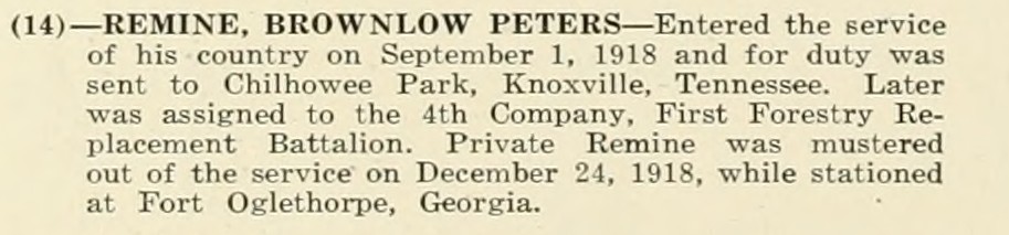 BROWNLOW PETERS REMINE WWI Veteran