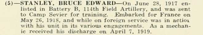 BRUCE EDWARD STANLEY WWI Veteran