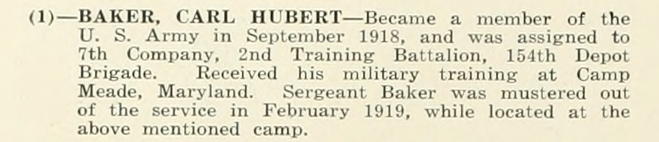 CARL HUBERT BAKER WWI Veteran