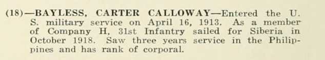 CARTER CALLOWAY BAYLESS WWI Veteran