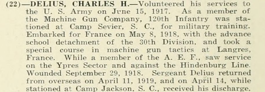 CHARLES H DELIUS WWI Veteran