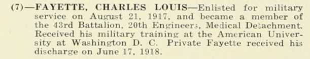 CHARLES LOUIS FAYETTE WWI Veteran