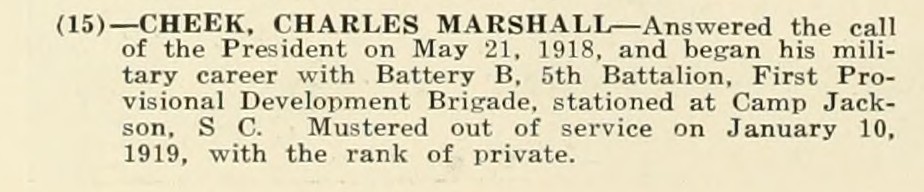 CHARLES MARSHALL CHEEK WWI Veteran