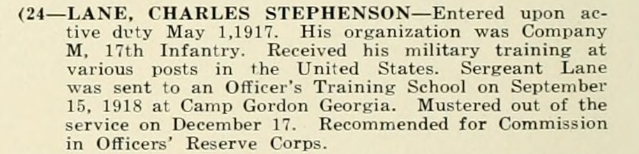 CHARLES STEPHENSON LANE WWI Veteran