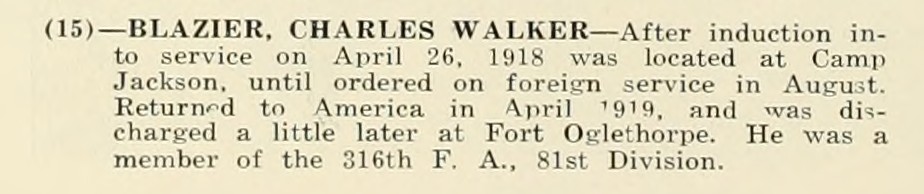 CHARLES WALKER BLAZIER WWI Veteran