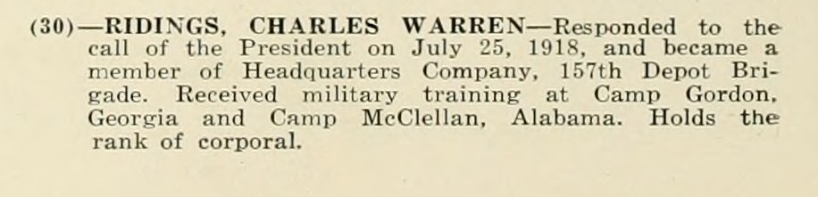 CHARLES WARREN RIDINGS WWI Veteran