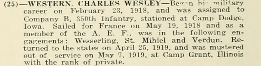 CHARLES WESLEY WESTERN WWI Veteran