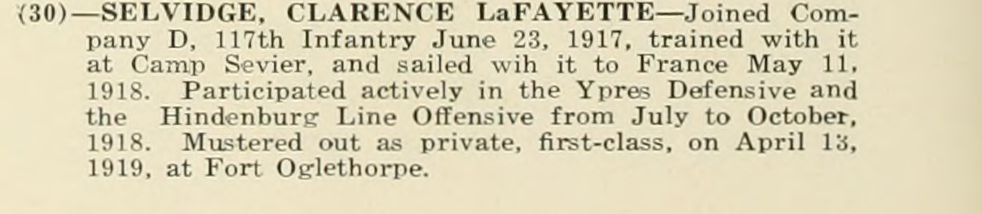 CLARENCE LaFAYETTE SELVIDGE WWI Veteran
