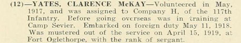 CLARENCE McKAY YATES WWI Veteran