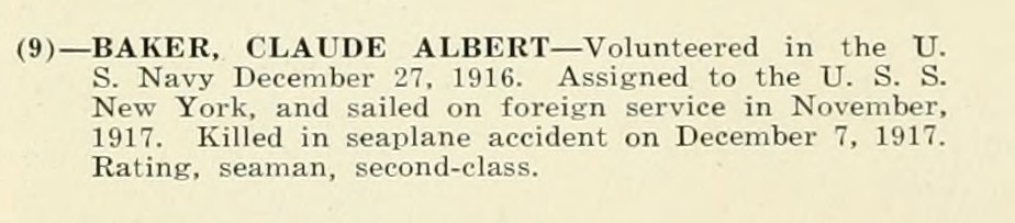 CLAUDE ALBERT BAKER WWI Veteran