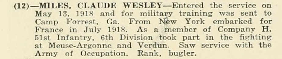 CLAUDE WESLEY MILES WWI Veteran