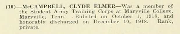 CLYDE ELMER McCAMPBELL WWI Veteran