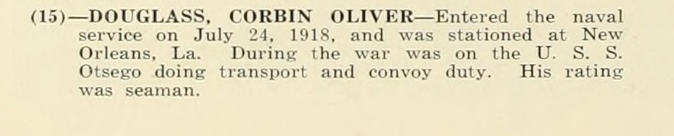 CORBIN OLIVER DOUGLASS WWI Veteran