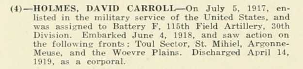 DAVID CARROLL HOLMES WWI Veteran