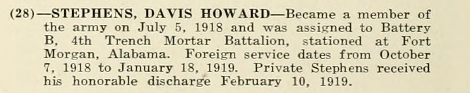 DAVIS HOWARD STEPHENS WWI Veteran