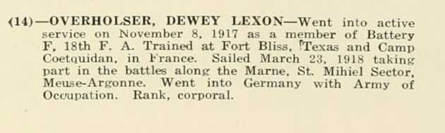DEWEY LEXON OVERHOLSER WWI Veteran