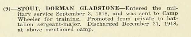 DORMAN GLADSTONE STOUT WWI Veteran