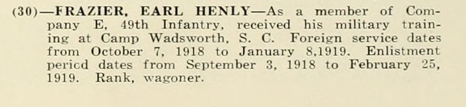 EARL HENLY FRAZIER WWI Veteran