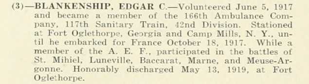 EDGAR C BLANKENSHIP WWI Veteran