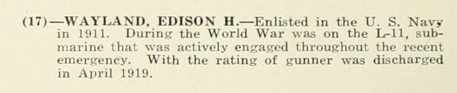 EDISON H WAYLAND WWI Veteran