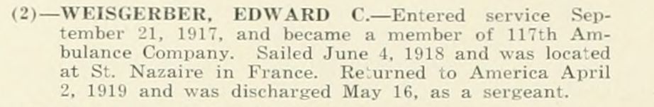 EDWARD C WEISGERBER WWI Veteran