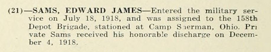 EDWARD JAMES SAMS WWI Veteran