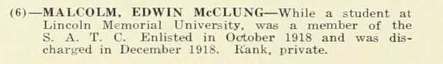 EDWIN McCLUNG MALCOLM WWI Veteran