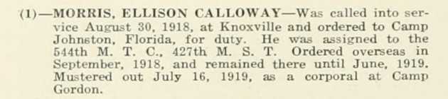 ELLISON CALLOWAY MORRIS WWI Veteran