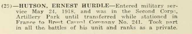 ERNEST HURDLE HUTSON WWI Veteran