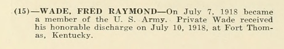 FRED RAYMOND WADE WWI Veteran